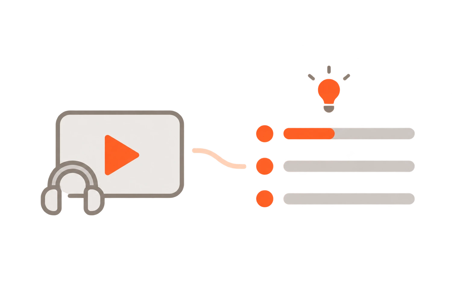 Video and podcast content connected to three extracted key points, with a small idea symbol.